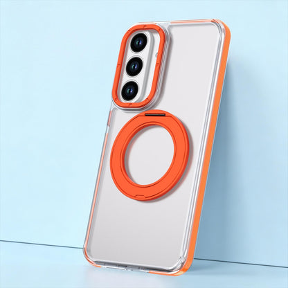 For Galaxy S26 FE 5G Dual Color Clear 360 Degree Rotation Holder Magnetic Phone Case - Orange - EDA009691913B