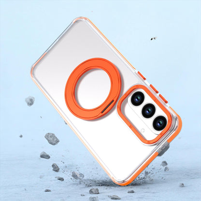 For Galaxy S26 FE 5G Dual Color Clear 360 Degree Rotation Holder Magnetic Phone Case - Orange - EDA009691913B