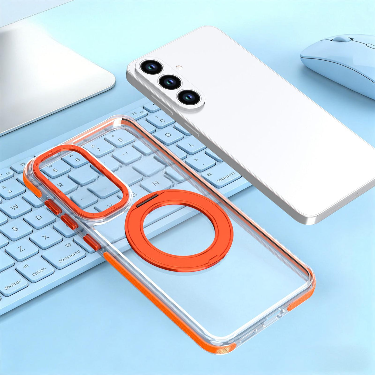 For Galaxy S26 FE 5G Dual Color Clear 360 Degree Rotation Holder Magnetic Phone Case - Orange - EDA009691913B