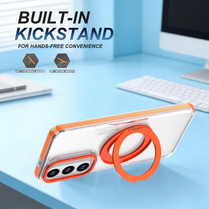 For Galaxy S26 FE 5G Dual Color Clear 360 Degree Rotation Holder Magnetic Phone Case - Orange - EDA009691913B