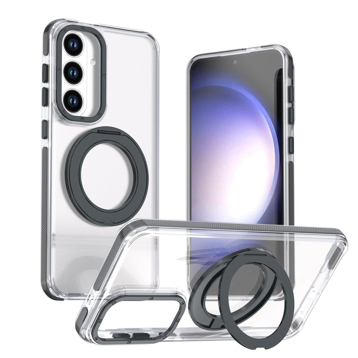 For Galaxy S26 FE 5G Dual Color Clear 360 Degree Rotation Holder Magnetic Phone Case - Black - EDA009691913C