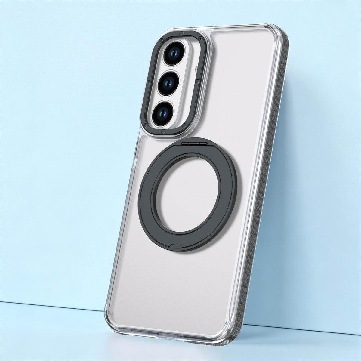 For Galaxy S26 FE 5G Dual Color Clear 360 Degree Rotation Holder Magnetic Phone Case - Black - EDA009691913C