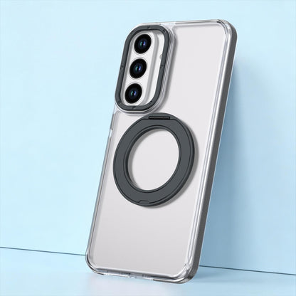 For Galaxy S26 FE 5G Dual Color Clear 360 Degree Rotation Holder Magnetic Phone Case - Black - EDA009691913C