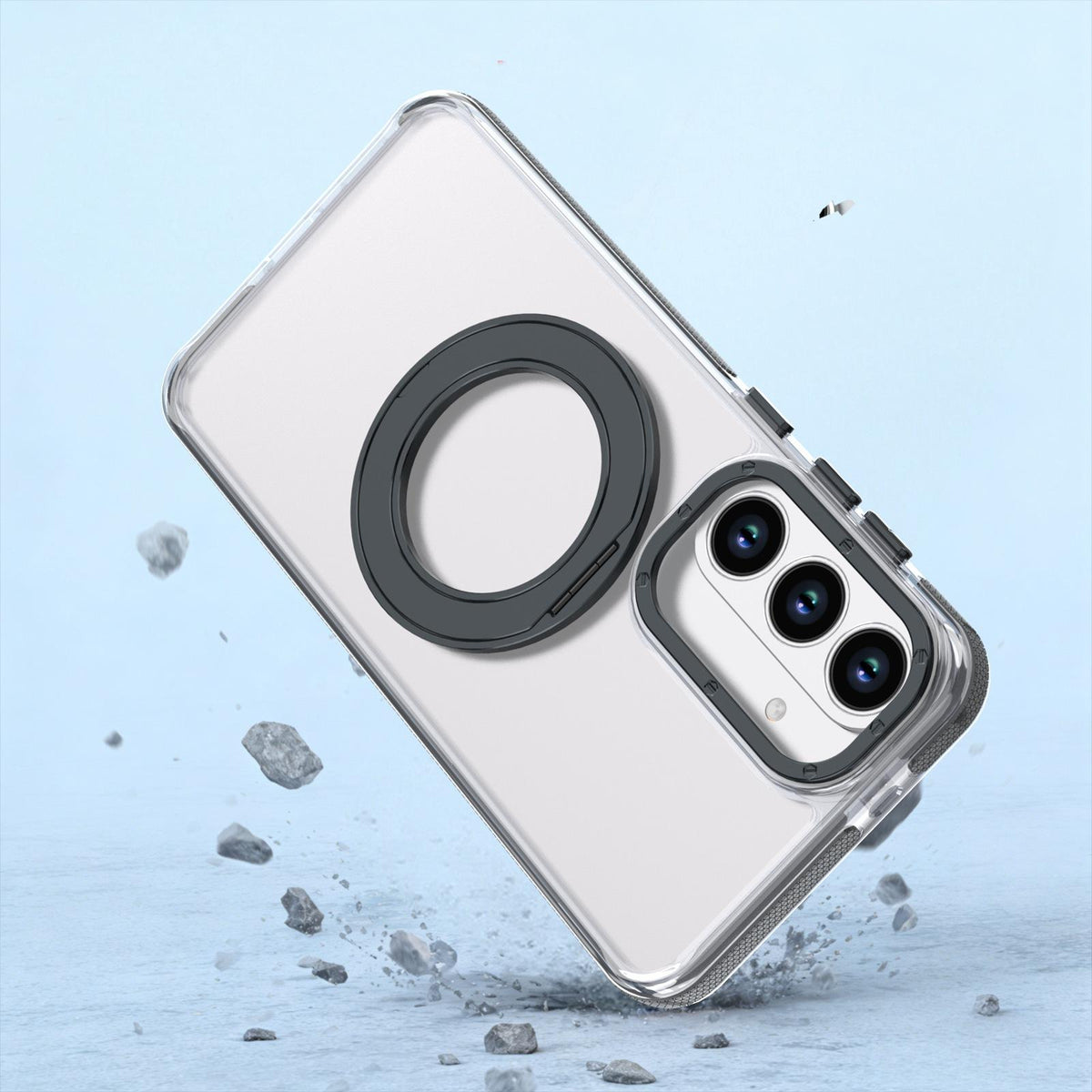 For Galaxy S26 FE 5G Dual Color Clear 360 Degree Rotation Holder Magnetic Phone Case - Black - EDA009691913C