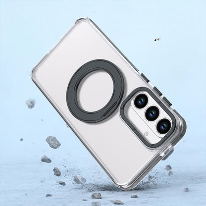 For Galaxy S26 FE 5G Dual Color Clear 360 Degree Rotation Holder Magnetic Phone Case - Black - EDA009691913C