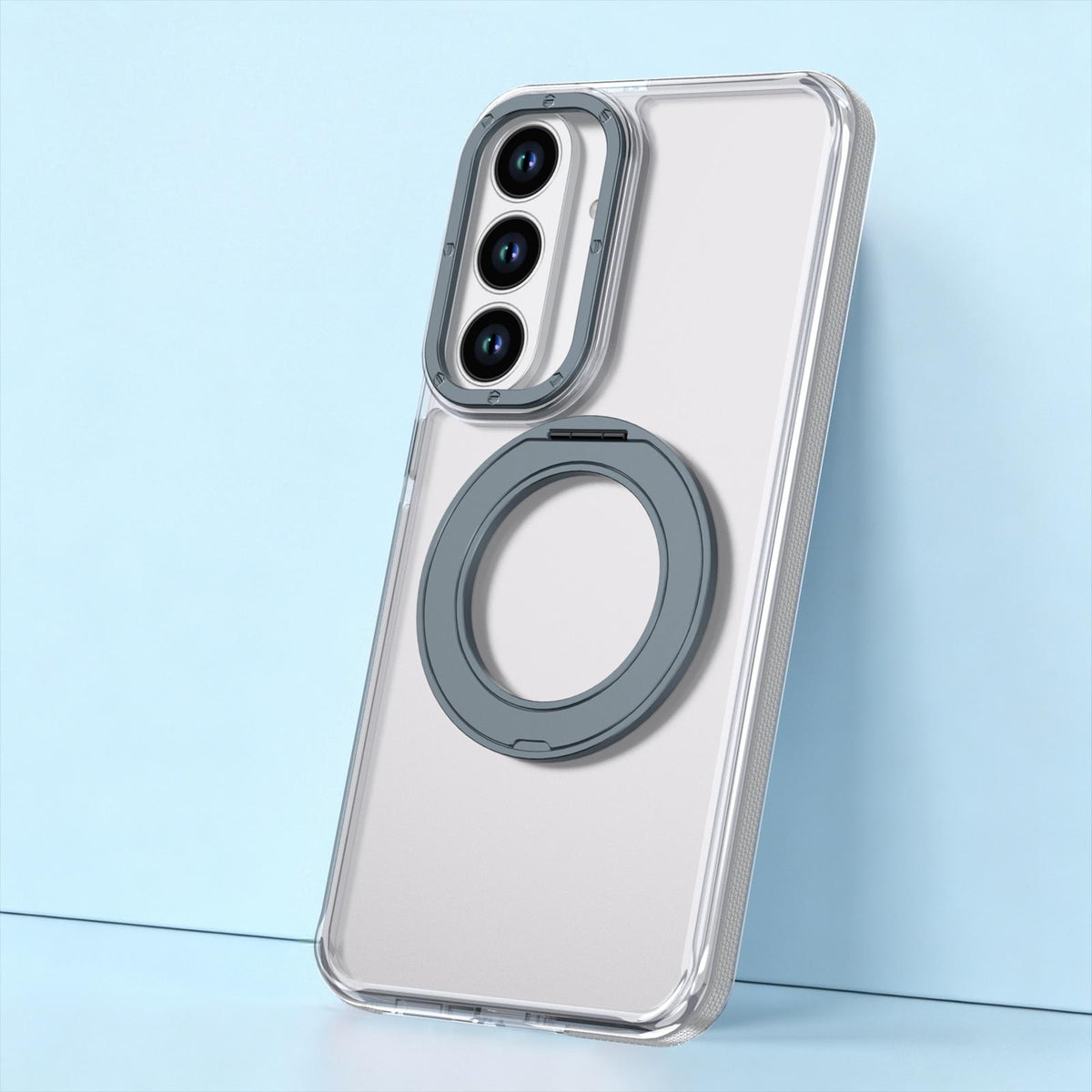 For Galaxy S26 FE 5G Dual Color Clear 360 Degree Rotation Holder Magnetic Phone Case - Grey - EDA009691913D