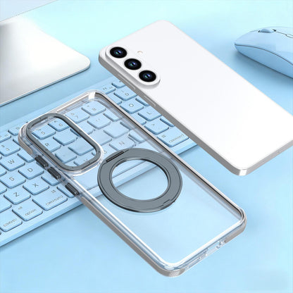 For Galaxy S26 FE 5G Dual Color Clear 360 Degree Rotation Holder Magnetic Phone Case - Grey - EDA009691913D