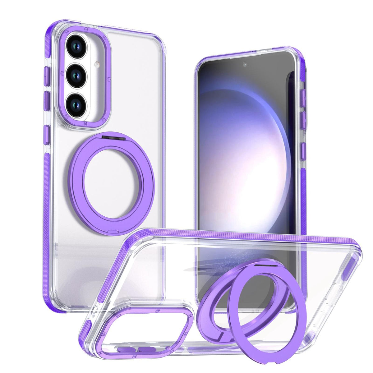 For Galaxy S26 FE 5G Dual Color Clear 360 Degree Rotation Holder Magnetic Phone Case - Purple - EDA009691913E