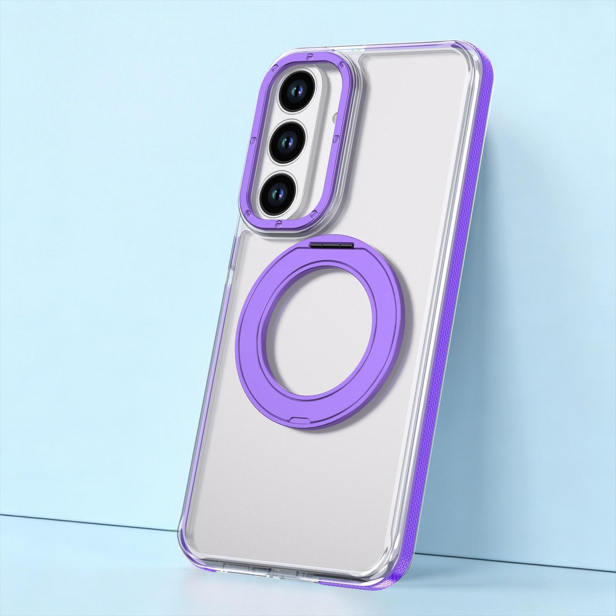 For Galaxy S26 FE 5G Dual Color Clear 360 Degree Rotation Holder Magnetic Phone Case - Purple - EDA009691913E