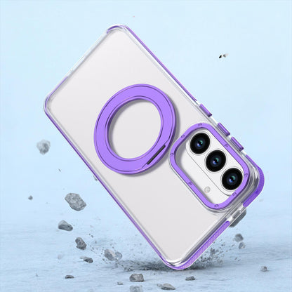 For Galaxy S26 FE 5G Dual Color Clear 360 Degree Rotation Holder Magnetic Phone Case - Purple - EDA009691913E