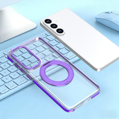 For Galaxy S26 FE 5G Dual Color Clear 360 Degree Rotation Holder Magnetic Phone Case - Purple - EDA009691913E