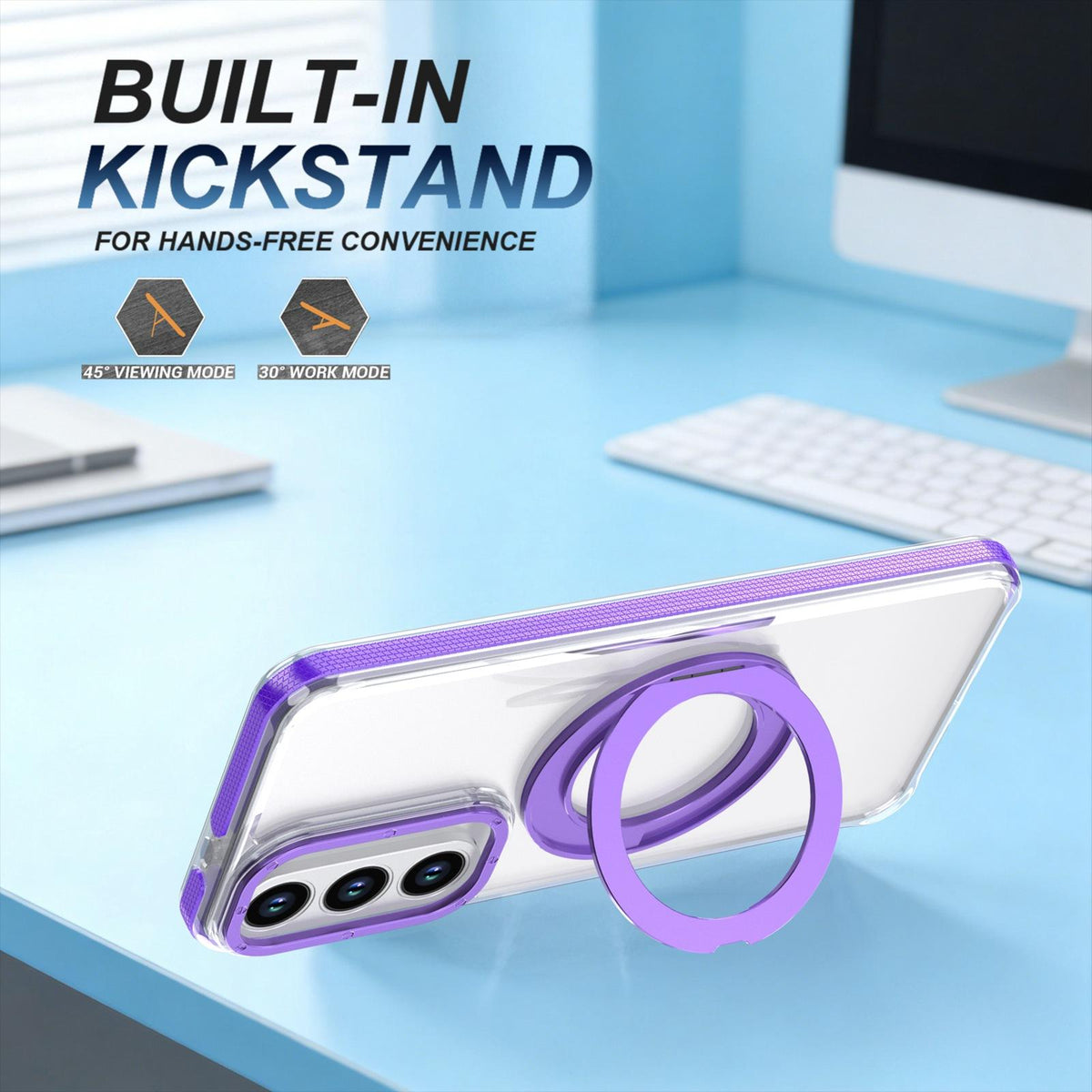 For Galaxy S26 FE 5G Dual Color Clear 360 Degree Rotation Holder Magnetic Phone Case - Purple - EDA009691913E