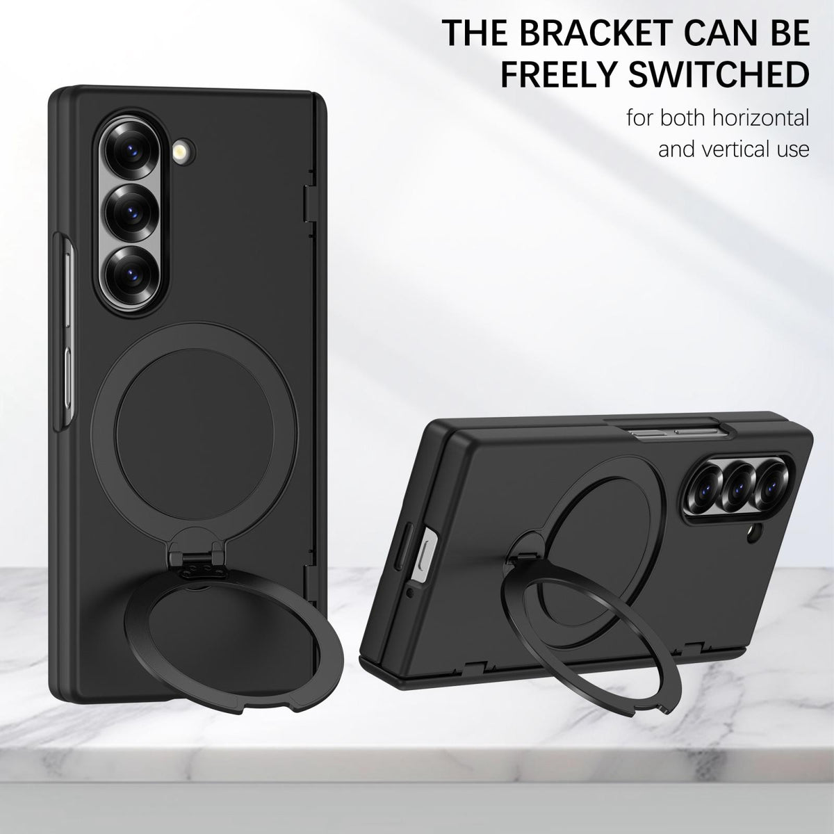 For Galaxy Z Fold6 Hinge 360 Rotation Magnetic Holder Integrated Film PC Phone Case - Black - EDA009692003A