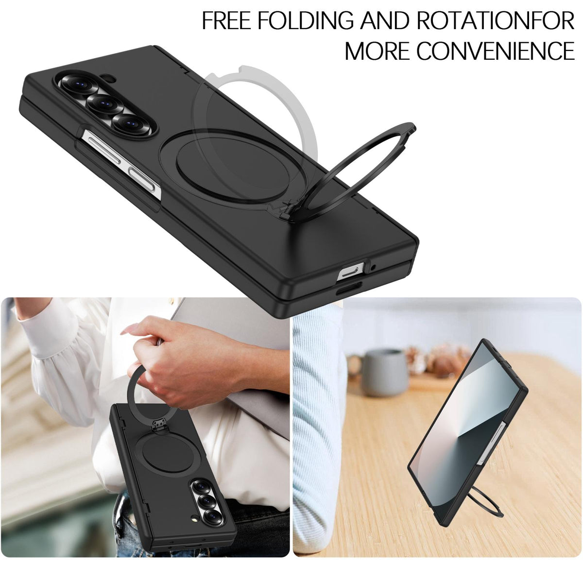 For Galaxy Z Fold6 Hinge 360 Rotation Magnetic Holder Integrated Film PC Phone Case - Black - EDA009692003A