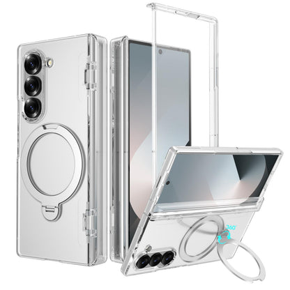 For Galaxy Z Fold6 Hinge 360 Rotation Magnetic Holder Integrated Film PC Phone Case - Transparent - EDA009692003B
