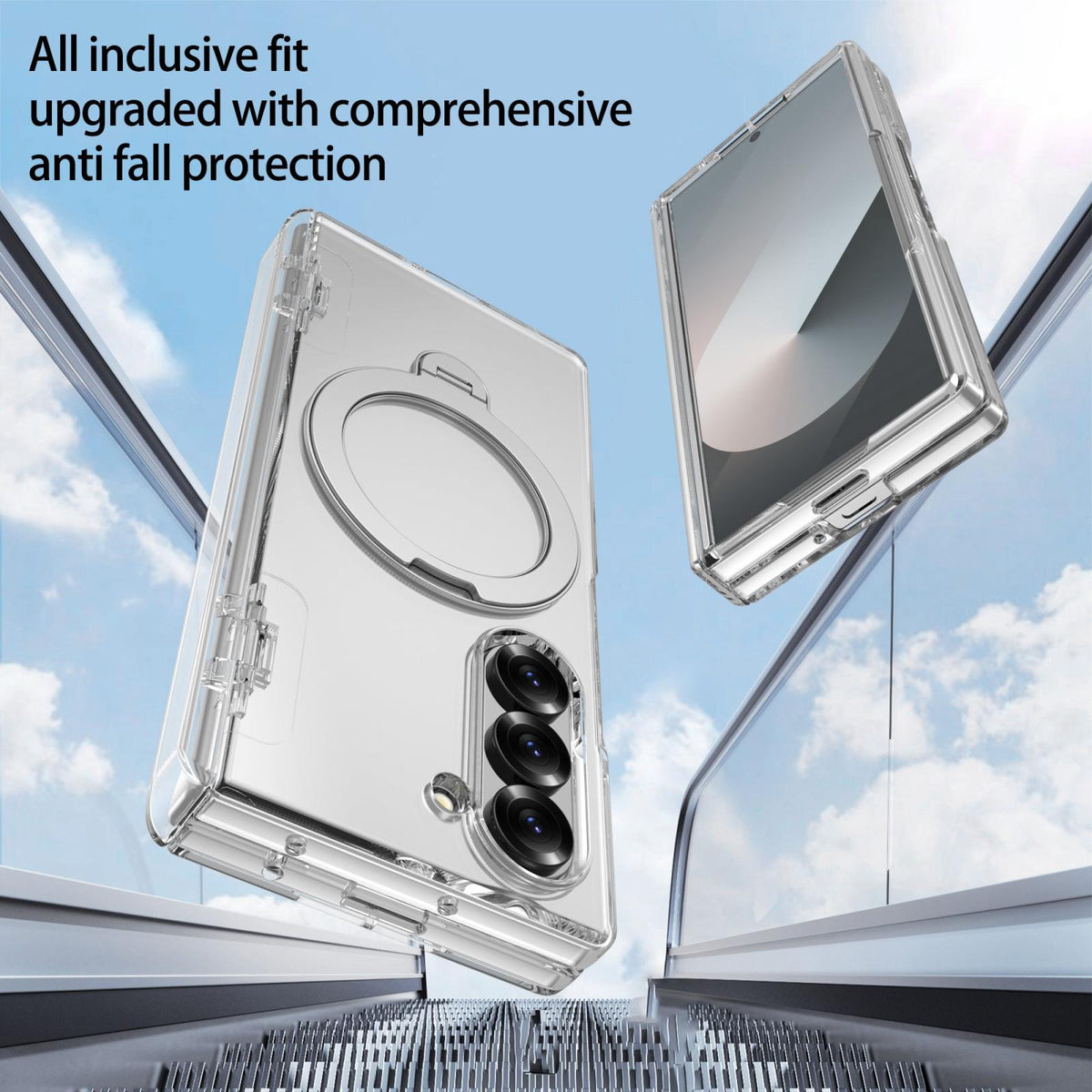 For Galaxy Z Fold6 Hinge 360 Rotation Magnetic Holder Integrated Film PC Phone Case - Transparent - EDA009692003B