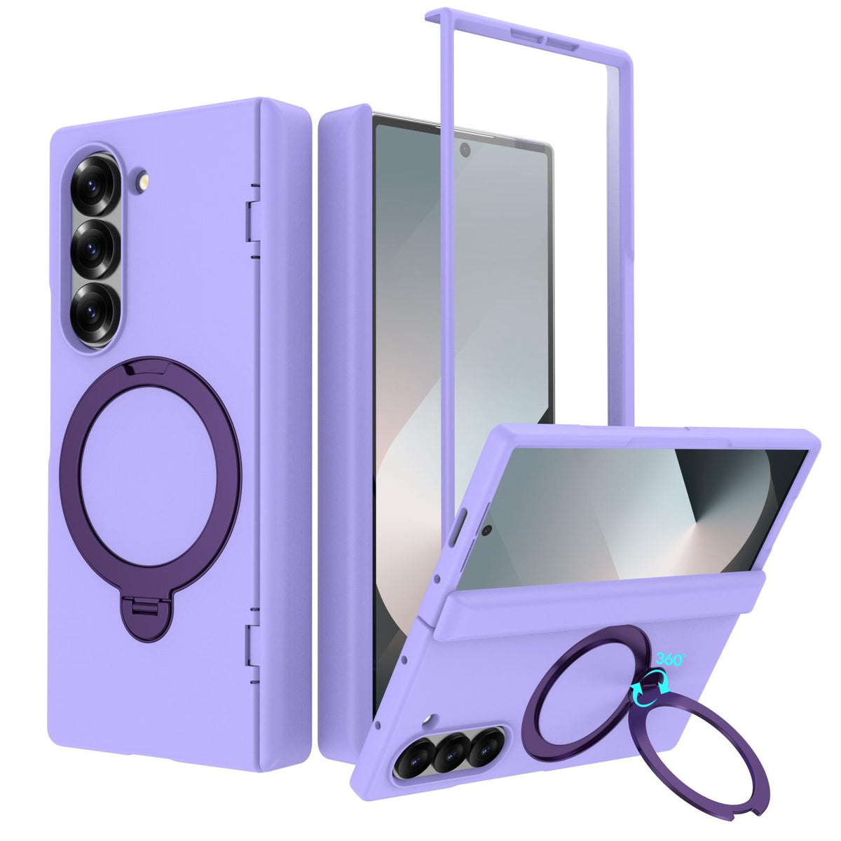 For Galaxy Z Fold6 Hinge 360 Rotation Magnetic Holder Integrated Film PC Phone Case - Purple - EDA009692003C