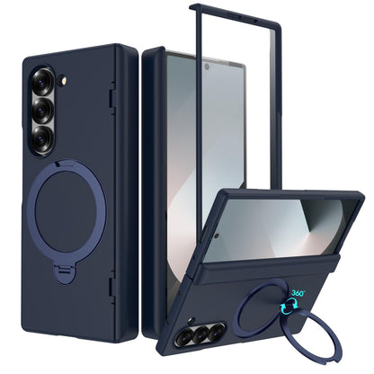 For Galaxy Z Fold6 Hinge 360 Rotation Magnetic Holder Integrated Film PC Phone Case - Dark Blue - EDA009692003D