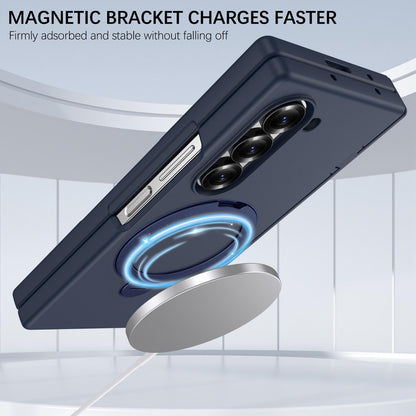 For Galaxy Z Fold6 Hinge 360 Rotation Magnetic Holder Integrated Film PC Phone Case - Dark Blue - EDA009692003D