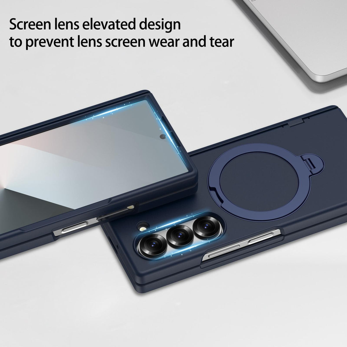 For Galaxy Z Fold6 Hinge 360 Rotation Magnetic Holder Integrated Film PC Phone Case - Dark Blue - EDA009692003D