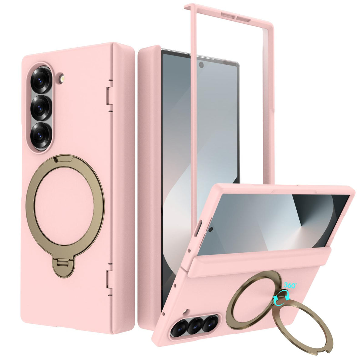 For Galaxy Z Fold6 Hinge 360 Rotation Magnetic Holder Integrated Film PC Phone Case - Pink - EDA009692003E