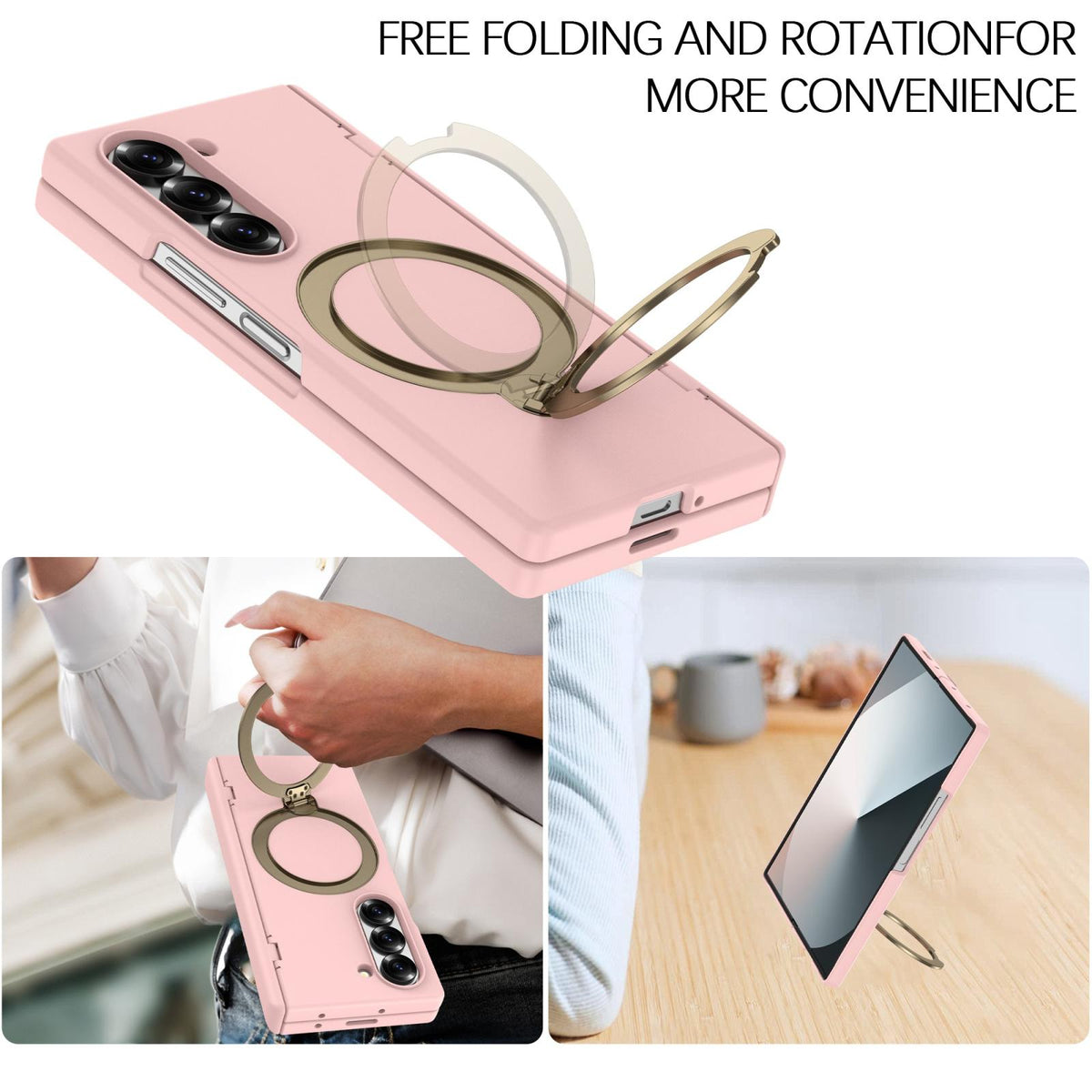 For Galaxy Z Fold6 Hinge 360 Rotation Magnetic Holder Integrated Film PC Phone Case - Pink - EDA009692003E