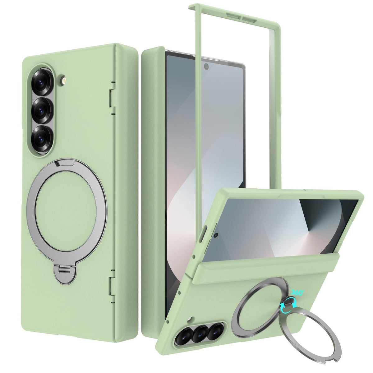 For Galaxy Z Fold6 Hinge 360 Rotation Magnetic Holder Integrated Film PC Phone Case - Matcha Green - EDA009692003F