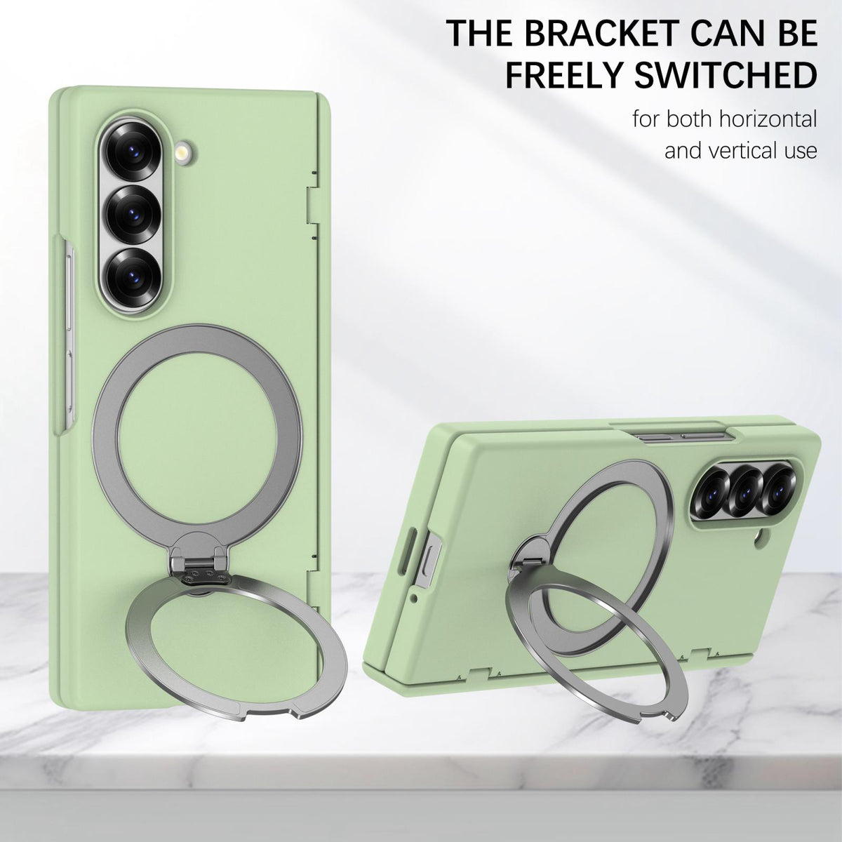 For Galaxy Z Fold6 Hinge 360 Rotation Magnetic Holder Integrated Film PC Phone Case - Matcha Green - EDA009692003F