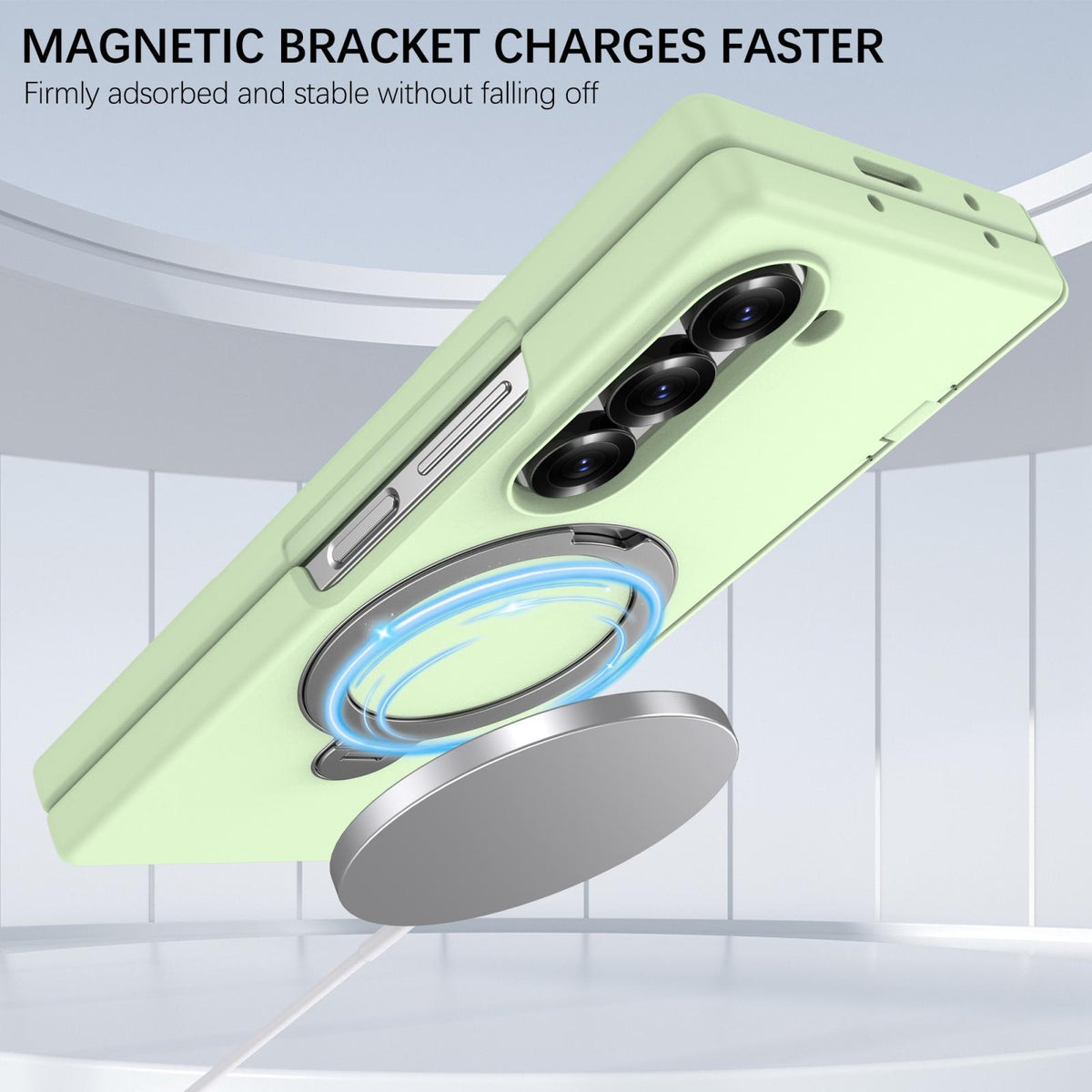 For Galaxy Z Fold6 Hinge 360 Rotation Magnetic Holder Integrated Film PC Phone Case - Matcha Green - EDA009692003F