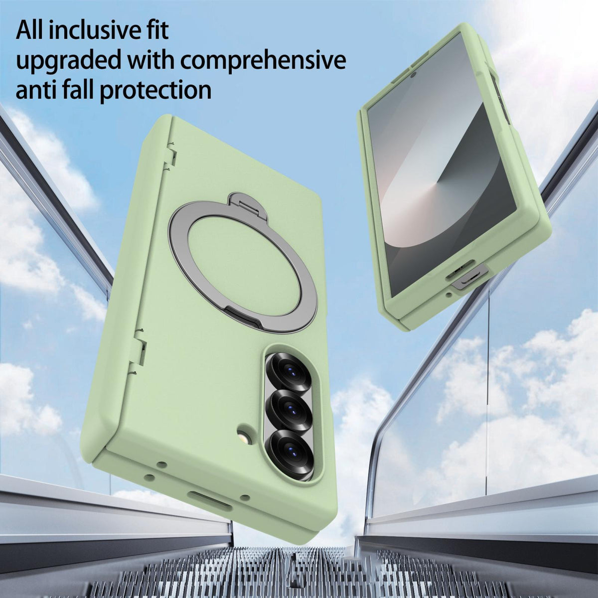 For Galaxy Z Fold6 Hinge 360 Rotation Magnetic Holder Integrated Film PC Phone Case - Matcha Green - EDA009692003F