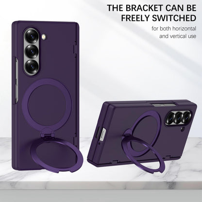 For Galaxy Z Fold6 Hinge 360 Rotation Magnetic Holder Integrated Film PC Phone Case - Dark Purple - EDA009692003G