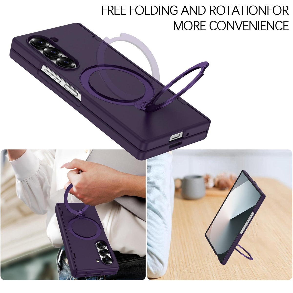 For Galaxy Z Fold6 Hinge 360 Rotation Magnetic Holder Integrated Film PC Phone Case - Dark Purple - EDA009692003G