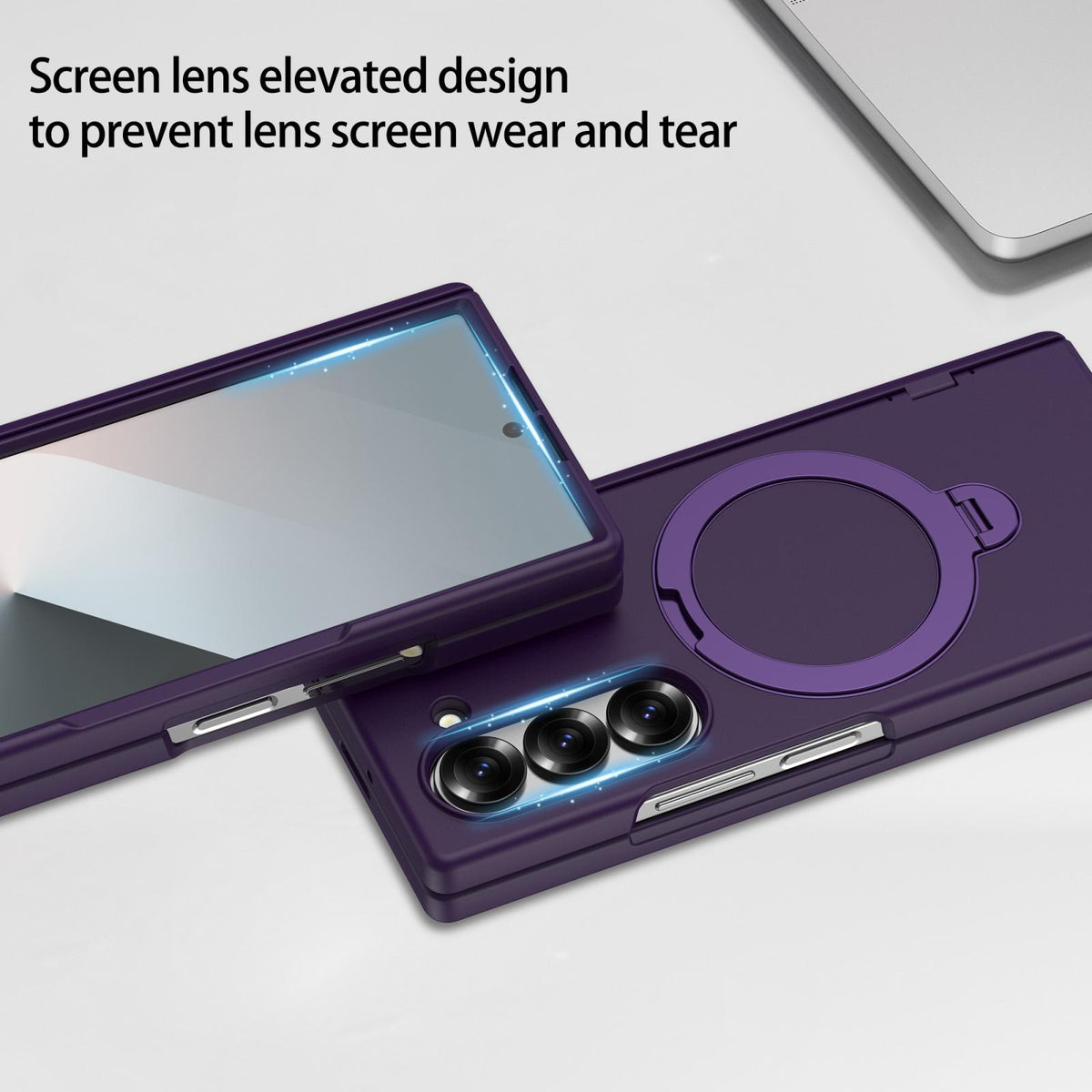 For Galaxy Z Fold6 Hinge 360 Rotation Magnetic Holder Integrated Film PC Phone Case - Dark Purple - EDA009692003G