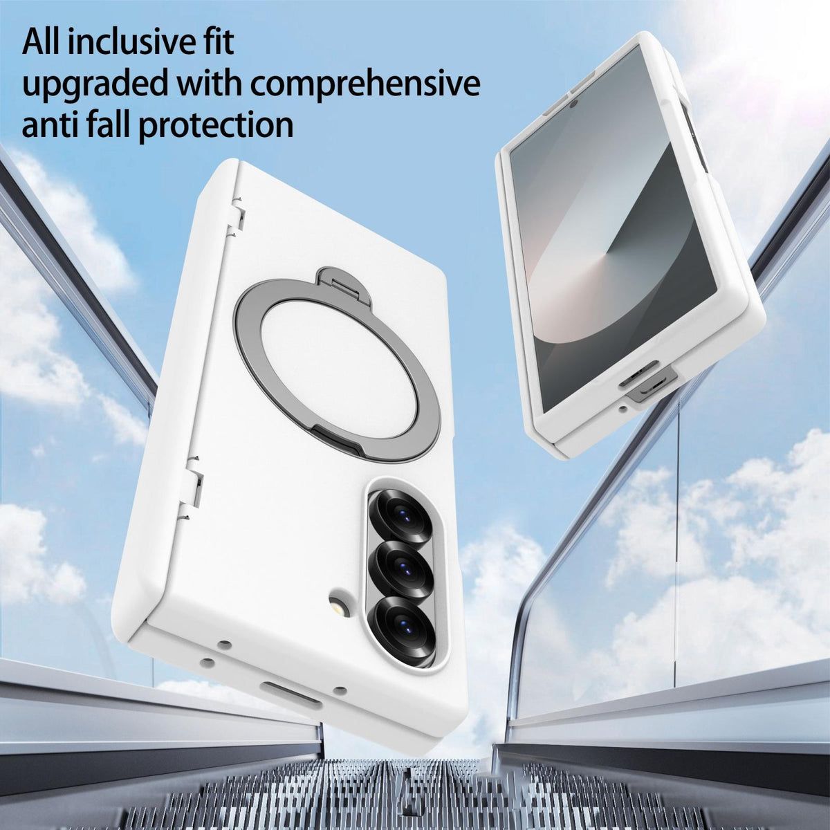 For Galaxy Z Fold6 Hinge 360 Rotation Magnetic Holder Integrated Film PC Phone Case - White - EDA009692003H