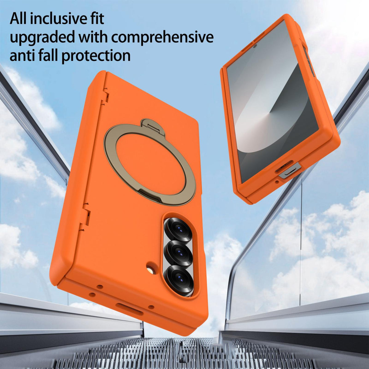 For Galaxy Z Fold6 Hinge 360 Rotation Magnetic Holder Integrated Film PC Phone Case - Orange - EDA009692003I
