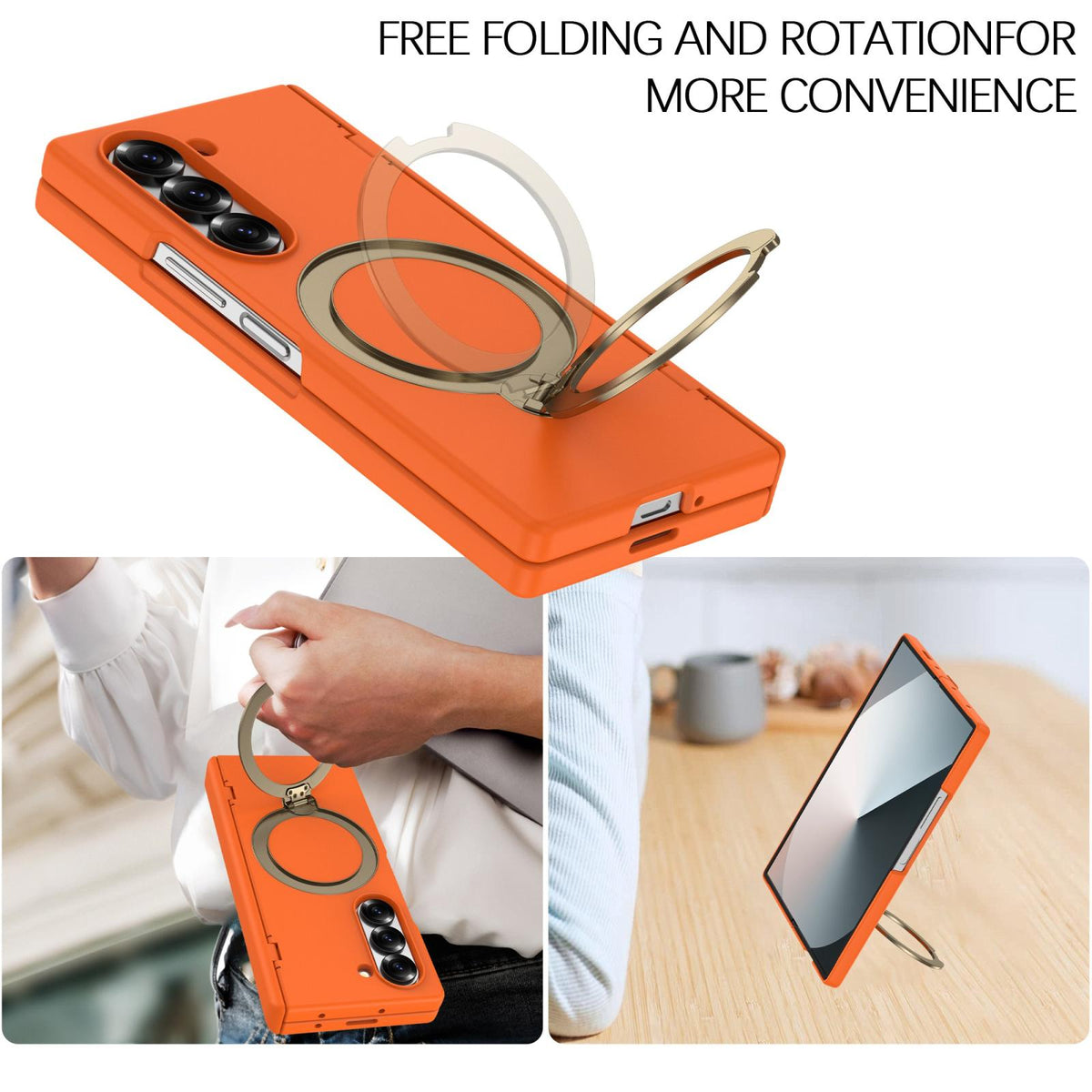 For Galaxy Z Fold6 Hinge 360 Rotation Magnetic Holder Integrated Film PC Phone Case - Orange - EDA009692003I