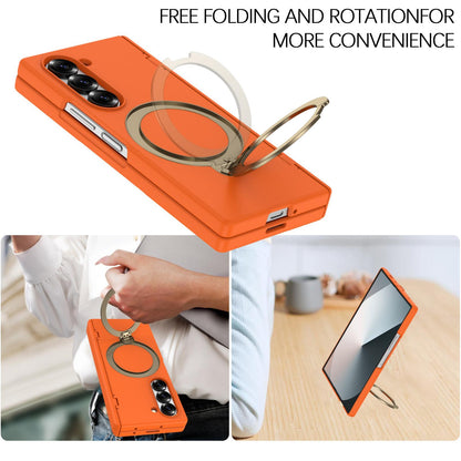 For Galaxy Z Fold6 Hinge 360 Rotation Magnetic Holder Integrated Film PC Phone Case - Orange - EDA009692003I