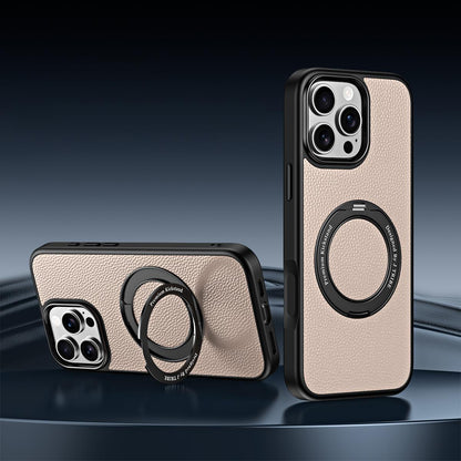 For iPhone 15 Pro Max 360 Degree Rotation Holder Magnetic Vegan Leather Phone Case - Elephant Grey - EDA009692202F