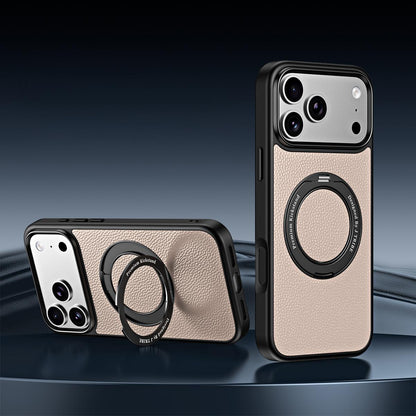 For iPhone 18 Pro / 17 Pro 360 Degree Rotation Holder Magnetic Vegan Leather Phone Case - Elephant Grey - EDA009692205F