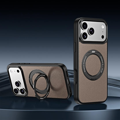 For iPhone 18 Pro / 17 Pro 360 Degree Rotation Holder Magnetic Vegan Leather Phone Case - Truffle Brown - EDA009692205G