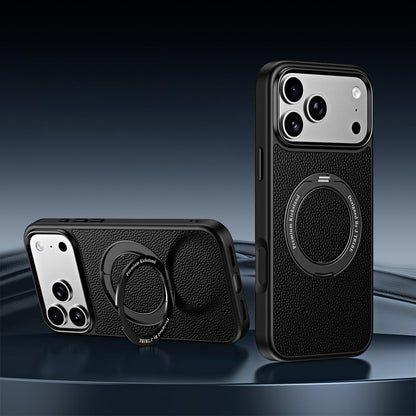 For iPhone 18 Pro Max / 17 Pro Max 360 Degree Rotation Holder Magnetic Vegan Leather Phone Case - Black - EDA009692206A