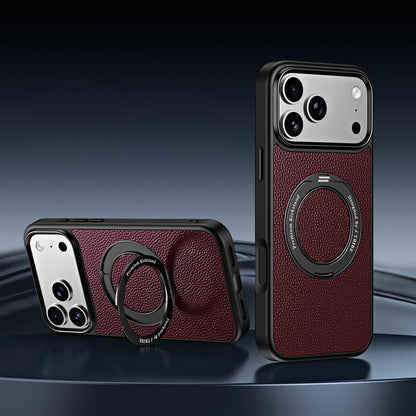 For iPhone 18 Pro Max / 17 Pro Max 360 Degree Rotation Holder Magnetic Vegan Leather Phone Case - Tea Purple - EDA009692206B