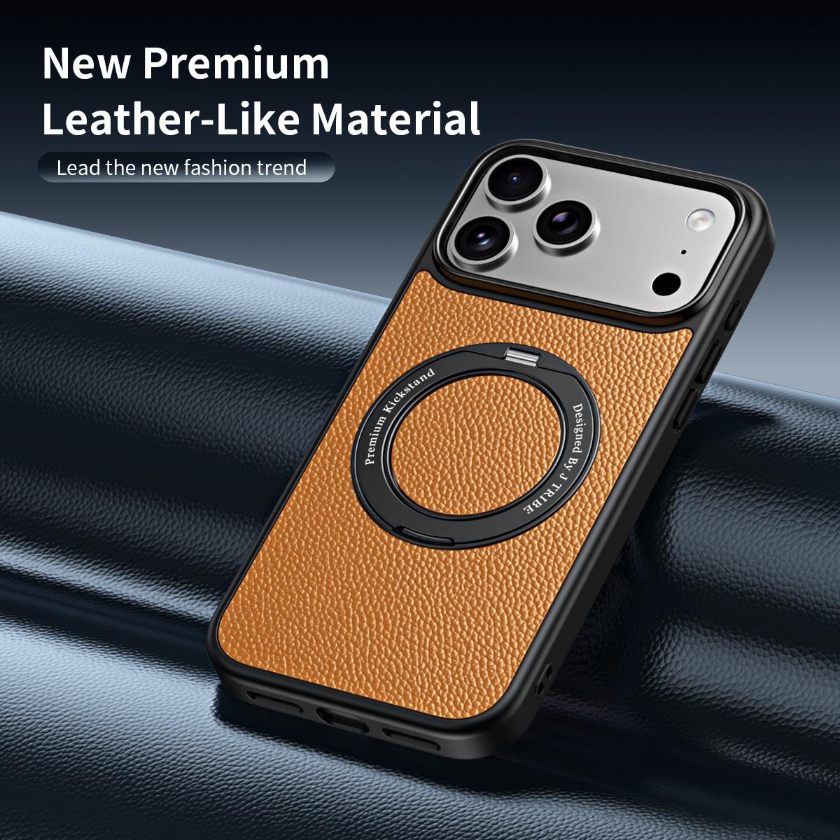 For iPhone 18 Pro Max / 17 Pro Max 360 Degree Rotation Holder Magnetic Vegan Leather Phone Case - Black - EDA009692206A