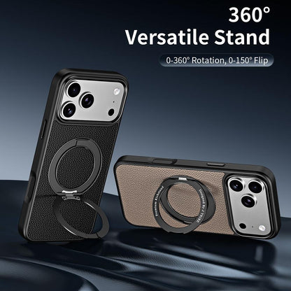 For iPhone 18 Pro Max / 17 Pro Max 360 Degree Rotation Holder Magnetic Vegan Leather Phone Case - Black - EDA009692206A