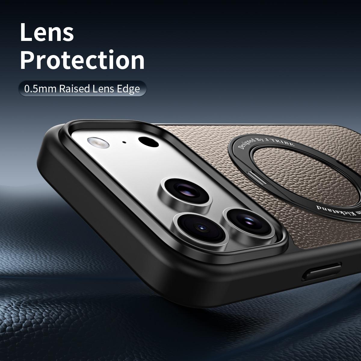 For iPhone 18 Pro Max / 17 Pro Max 360 Degree Rotation Holder Magnetic Vegan Leather Phone Case - Black - EDA009692206A