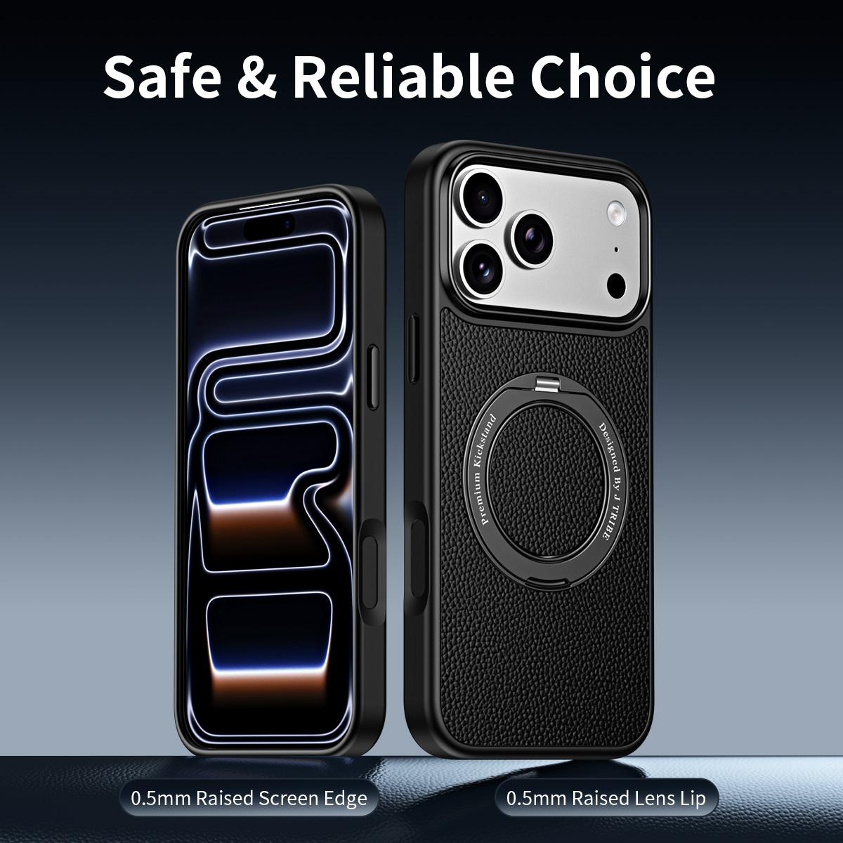 For iPhone 18 Pro Max / 17 Pro Max 360 Degree Rotation Holder Magnetic Vegan Leather Phone Case - Black - EDA009692206A