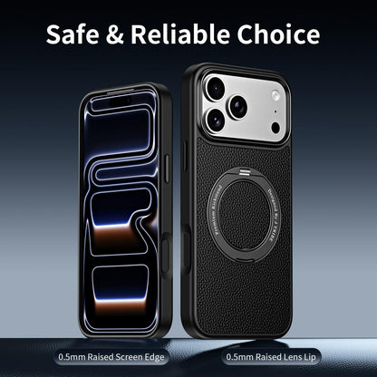 For iPhone 18 Pro / 17 Pro 360 Degree Rotation Holder Magnetic Vegan Leather Phone Case - Black - EDA009692205A