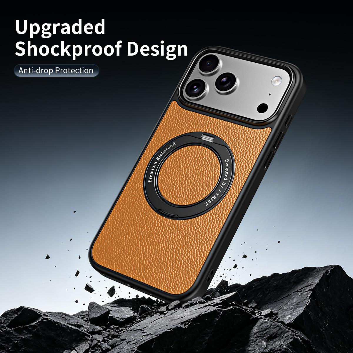 For iPhone 18 Pro / 17 Pro 360 Degree Rotation Holder Magnetic Vegan Leather Phone Case - Black - EDA009692205A