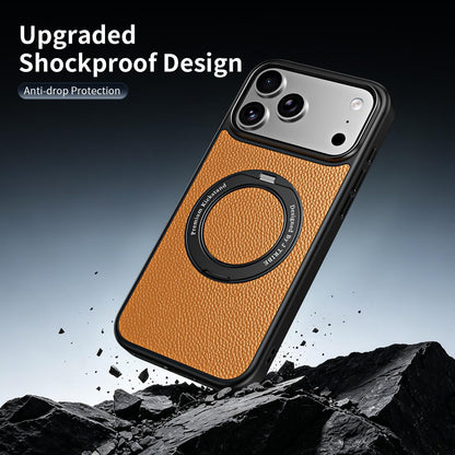 For iPhone 18 Pro Max / 17 Pro Max 360 Degree Rotation Holder Magnetic Vegan Leather Phone Case - Black - EDA009692206A