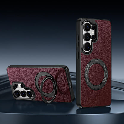 For Galaxy S26 Ultra 5G 360 Degree Rotation Holder Magnetic Vegan Leather Phone Case - Tea Purple - EDA009692302B